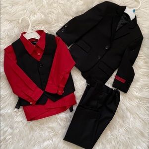 Worn once: Boy 3 piece suit with red shirt